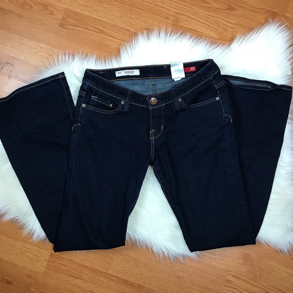 Express X2 Slim dark denim flared leg jeans